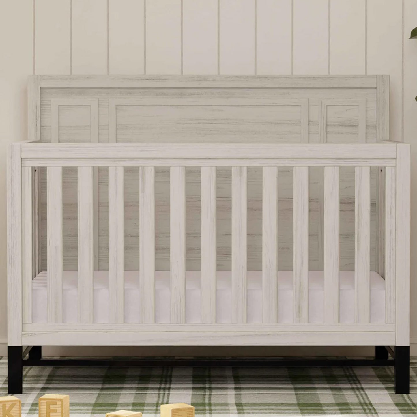KFS-101 Modern Farmhouse 4-in-1 Convertible Crib – White Driftwood