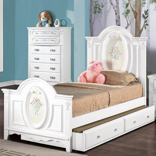 White full-size princess bed with storage drawers for kids in Los Angeles