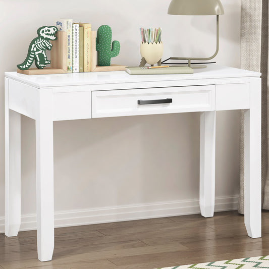 White Rustic Writing Desk with Drawer – Small Space Home Office