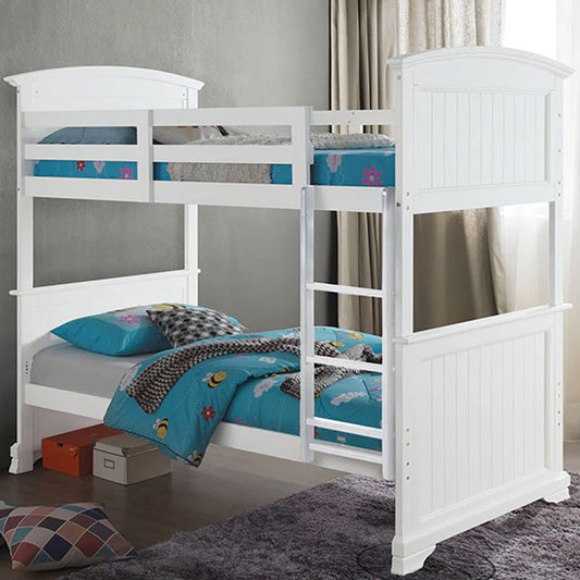 White twin bunk bed with classic panel design and sturdy build in Los Angeles