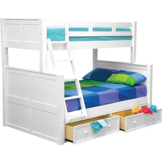 White twin over full bunk bed with cottage-style design and optional storage, perfect for kids’ bedrooms in Los Angeles.
